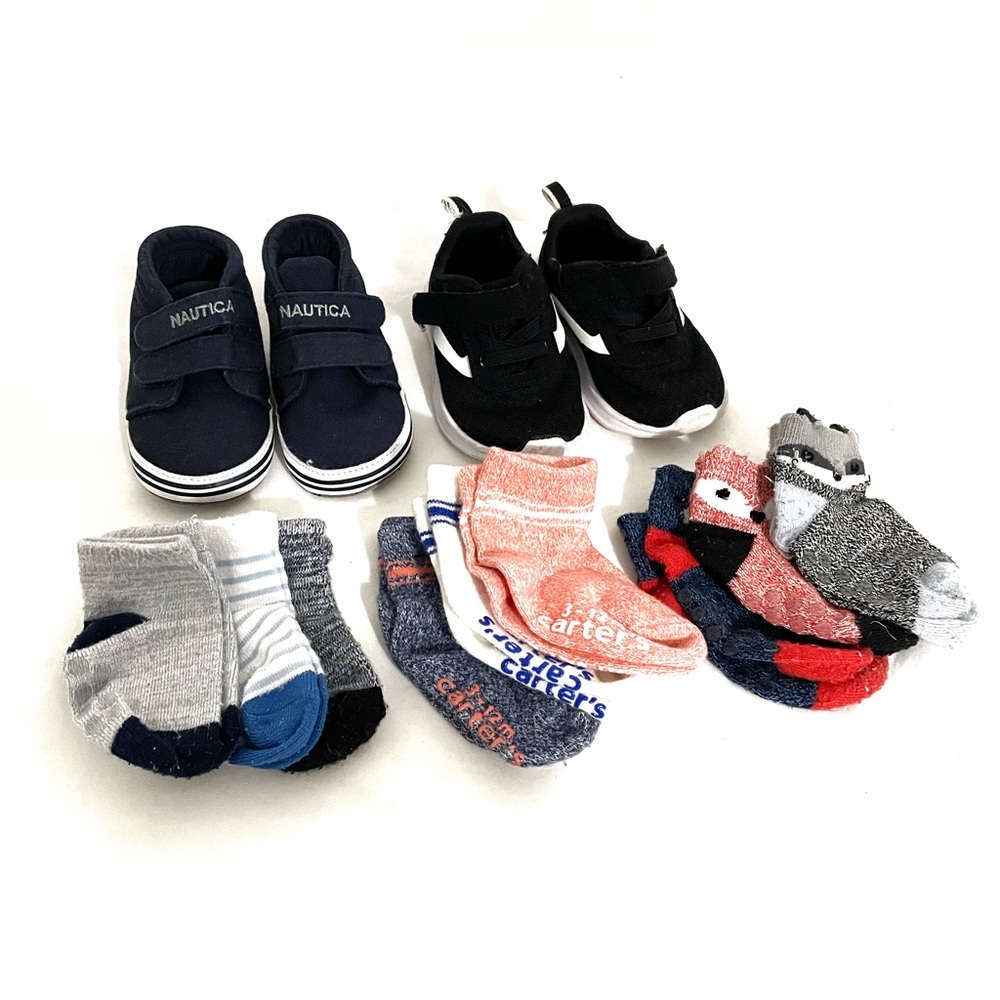 Baby shoe and sock bundle • includes Nautica and Carter’s • size 3 / 3-9 months